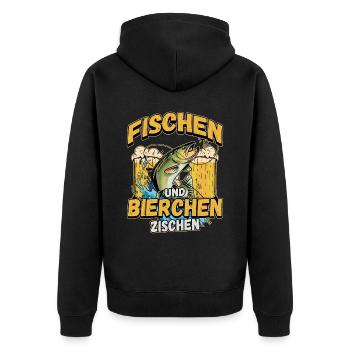 Fischen und Bierchen zischen Angeln Angler Spruch - Unisex Premium Bio Zip Hoodie - Schwarz - Hinten - Nico (187cm)