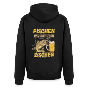Fischen und Bierchen zischen Angeln Angler Spruch - Unisex Premium Bio Zip Hoodie - Schwarz - Hinten - Nico (187cm)