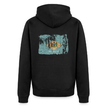 Delaware Home Pride Geschenk - Unisex Premium Bio Zip Hoodie - Schwarz - Hinten - Nico (187cm)