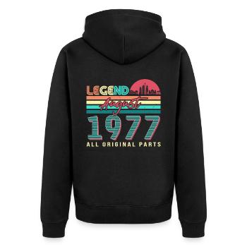 Vintage 1977 August - Unisex Premium Bio Zip Hoodie - Schwarz - Hinten - Nico (187cm)