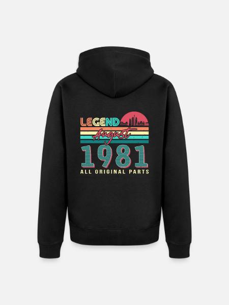 Retro 1981 August - Unisex Premium Organic Zip Hoodie - black