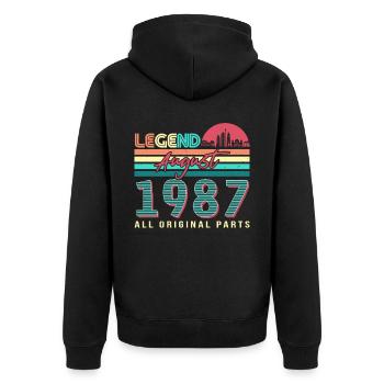 Baujahr 1987 Im August - Unisex Premium Bio Zip Hoodie - Schwarz - Hinten - Nico (187cm)