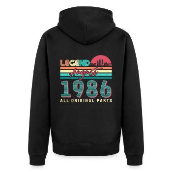 Baujahr 1986 Im August - Unisex Premium Bio Zip Hoodie - Schwarz - Hinten - Nico (187cm)