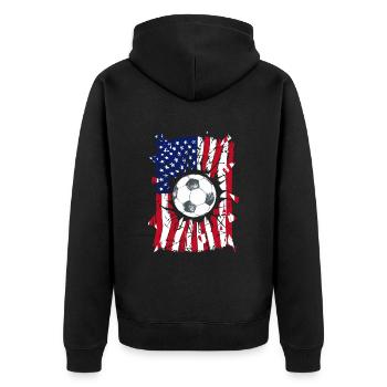 Football Zerrissene USA Flagge Footballspieler - Unisex Premium Bio Zip Hoodie - Schwarz - Hinten - Nico (187cm)