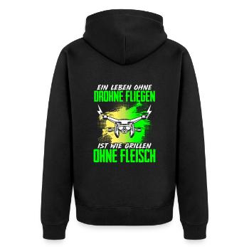 Leben Ohne Drohne Fliegen Grillen Ohne Fleisch - Unisex Premium Bio Zip Hoodie - Schwarz - Hinten - Nico (187cm)