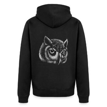 Eule Linien Realistischee Zeichnung Eule Kunst - Unisex Premium Bio Zip Hoodie - Schwarz - Hinten - Nico (187cm)