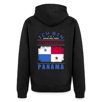 Ich Bin Dann Mal Weg Nach Panama Fahne Urlaub - Unisex Premium Bio Zip Hoodie - Schwarz - Hinten - Nico (187cm)