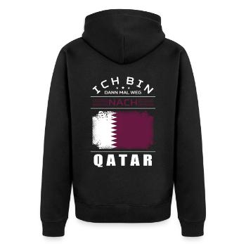 Ich Bin Dann Mal Weg Nach Qatar Fahne Urlaub - Unisex Premium Bio Zip Hoodie - Schwarz - Hinten - Nico (187cm)