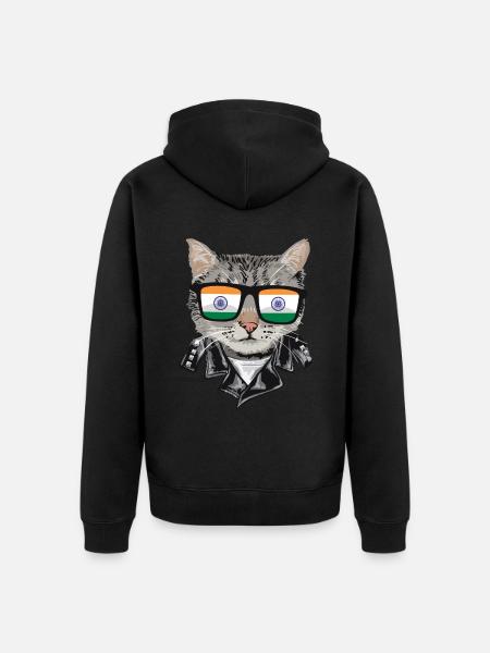 Cat India Flag Sunglasses - Unisex Premium Organic Zip Hoodie - black