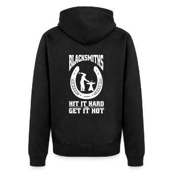 Pferde-Schmiede Hufeisen Pferdeschmied Werkzeug - Unisex Premium Bio Zip Hoodie - Schwarz - Hinten - Nico (187cm)