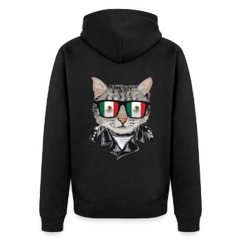 Cat Mexico Flagge Sonnenbrille - Unisex Premium Bio Zip Hoodie - Schwarz - Hinten - Nico (187cm)