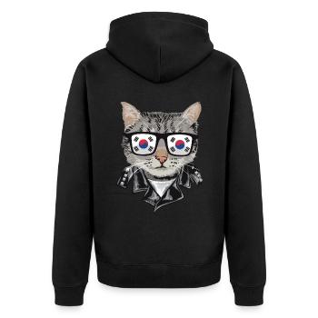 Cat Sunglasses with South Korean Flag - Unisex Premium Organic Zip Hoodie - black - Back - Nico (187cm)