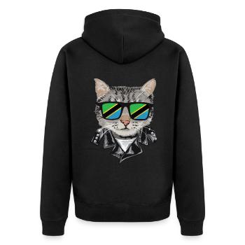 Katze Tansania Flagge Sonnenbrille - Unisex Premium Bio Zip Hoodie - Schwarz - Hinten - Nico (187cm)
