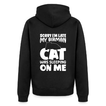 Entschuldigung, Ich Bin Zu Spät - Birman Cat - Unisex Premium Bio Zip Hoodie - Schwarz - Hinten - Nico (187cm)