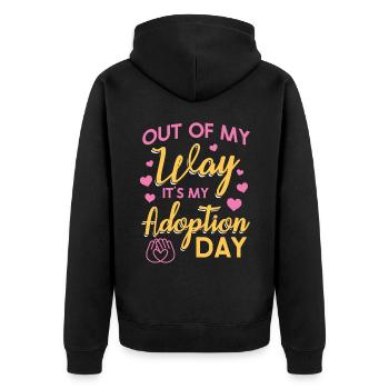 Out of the way, it's my adoption day - Unisex Premium Organic Zip Hoodie - black - Back - Nico (187cm)