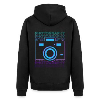 Fotografie Fotograf Kamera Retro - Unisex Premium Bio Zip Hoodie - Schwarz - Hinten - Nico (187cm)