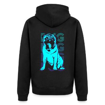 Mops Retro - Unisex Premium Bio Zip Hoodie - Schwarz - Hinten - Nico (187cm)