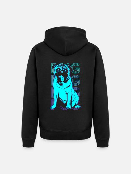 Mops Retro - Unisex Premium Bio Zip Hoodie - Schwarz
