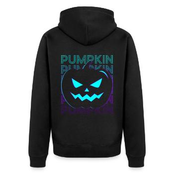 Pumpkin Head Jack O Lantern Halloween Retro - Unisex Premium Organic Zip Hoodie - black - Back - Nico (187cm)