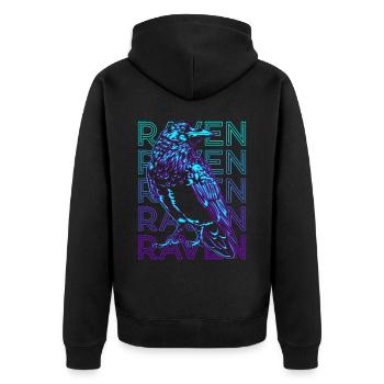 Rabenkrähe Retro - Unisex Premium Bio Zip Hoodie - Schwarz - Hinten - Nico (187cm)