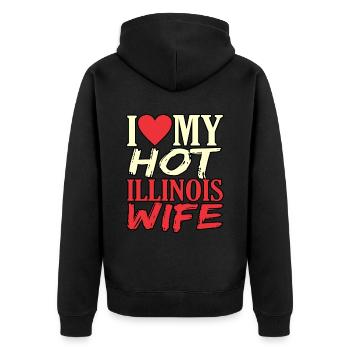 Illinois Frau Geschenk - Unisex Premium Bio Zip Hoodie - Schwarz - Hinten - Nico (187cm)
