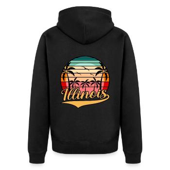Illinois Reisendes Geschenk - Unisex Premium Bio Zip Hoodie - Schwarz - Hinten - Nico (187cm)