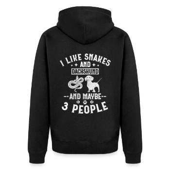 Snakes And Dachshund And Maybe 3 People Boa Puppy - Unisex Premium Bio Zip Hoodie - Schwarz - Hinten - Nico (187cm)