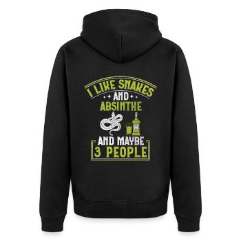 I Like Snakes And Absinthe And Maybe 3 People - Unisex Premium Bio Zip Hoodie - Schwarz - Hinten - Nico (187cm)