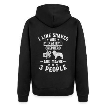 Snakes And Australian Shepherd And Maybe 3 People - Unisex Premium Bio Zip Hoodie - Schwarz - Hinten - Nico (187cm)