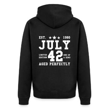 42ème anniversaire Juillet né 1980 Idée cadeau - Veste à capuche bio Premium Unisexe - noir - Dos - Nico (187cm)