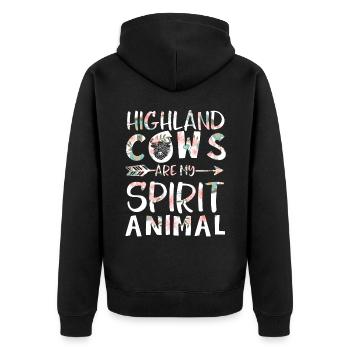 Scottish Highland Cattle Cow - Unisex Premium Bio Zip Hoodie - Schwarz - Hinten - Nico (187cm)