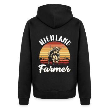 Scottish Highland Cattle Cow - Unisex Premium Bio Zip Hoodie - Schwarz - Hinten - Nico (187cm)