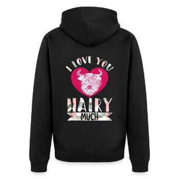 Scottish Highland Cattle Cow - Unisex Premium Bio Zip Hoodie - Schwarz - Hinten - Nico (187cm)