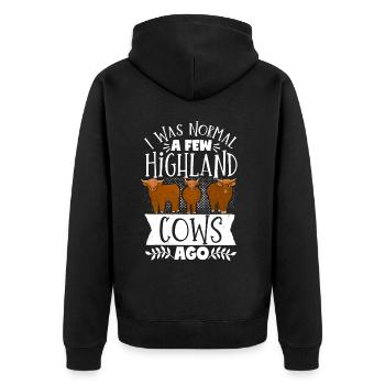 Scottish Highland Cattle Cow - Unisex Premium Bio Zip Hoodie - Schwarz - Hinten - Nico (187cm)