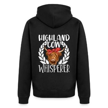 Scottish Highland Cattle Cow - Unisex Premium Bio Zip Hoodie - Schwarz - Hinten - Nico (187cm)