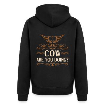 Scottish Highland Cattle Cow - Unisex Premium Bio Zip Hoodie - Schwarz - Hinten - Nico (187cm)