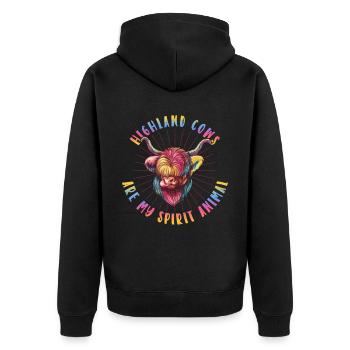 Scottish Highland Cattle Cow - Unisex Premium Bio Zip Hoodie - Schwarz - Hinten - Nico (187cm)
