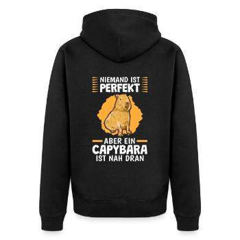 Capybaras sind perfekt südamerikanisches Capybara - Unisex Premium Bio Zip Hoodie - Schwarz - Hinten - Nico (187cm)