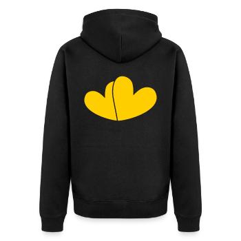 Zwei Gelbe Herzen - Unisex Premium Bio Zip Hoodie - Schwarz - Hinten - Nico (187cm)