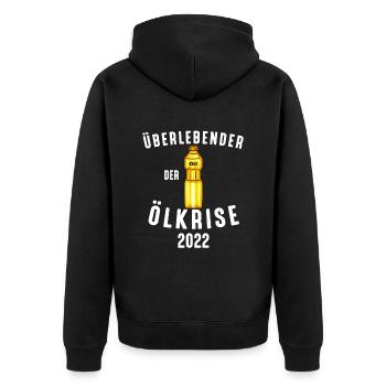 Überlebender der Ölkrise 2022 - Unisex Premium Bio Zip Hoodie - Schwarz - Hinten - Nico (187cm)