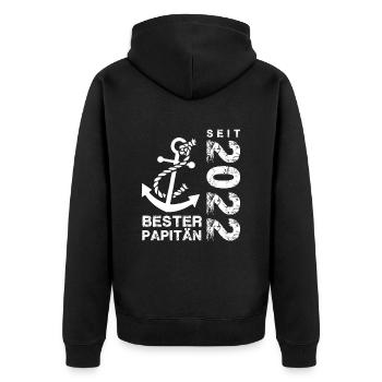 Papitän seit 2022 - Unisex Premium Bio Zip Hoodie - Schwarz - Hinten - Nico (187cm)