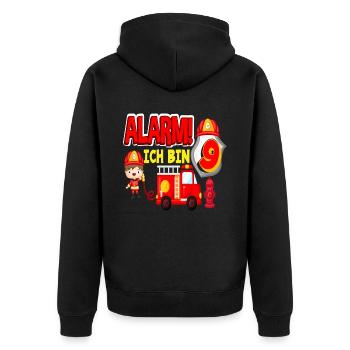 Alarm Ich Bin 9. Geburtstag Feuerwehr Junge - Unisex Premium Bio Zip Hoodie - Schwarz - Hinten - Nico (187cm)