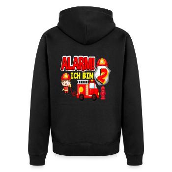 Alarm Ich Bin 2. Geburtstag Feuerwehr Junge - Unisex Premium Bio Zip Hoodie - Schwarz - Hinten - Nico (187cm)