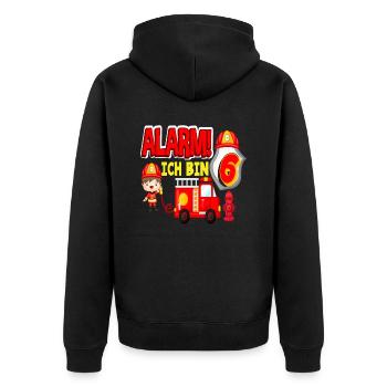 Alarm Ich Bin 6. Geburtstag Feuerwehr Junge - Unisex Premium Bio Zip Hoodie - Schwarz - Hinten - Nico (187cm)