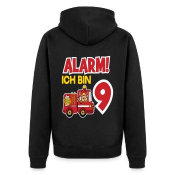 Alarm Ich Bin 9. Geburtstag Feuerwehr Junge - Unisex Premium Bio Zip Hoodie - Schwarz - Hinten - Nico (187cm)