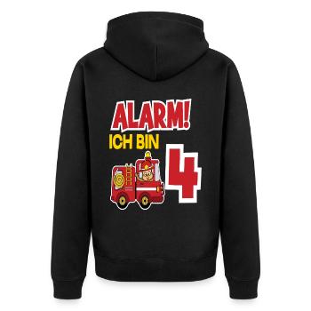 Alarm Ich Bin 4. Geburtstag Feuerwehrmann Junge - Unisex Premium Bio Zip Hoodie - Schwarz - Hinten - Nico (187cm)