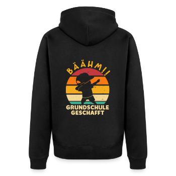 Bäähm Grundschule geschafft - Unisex Premium Bio Zip Hoodie - Schwarz - Hinten - Nico (187cm)