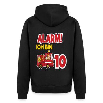 Alarm Ich Bin 10. Geburtstag Feuerwehrmann Junge - Unisex Premium Bio Zip Hoodie - Schwarz - Hinten - Nico (187cm)