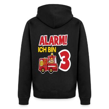 Alarm Ich Bin 3. Geburtstag Feuerwehrmann Junge - Unisex Premium Bio Zip Hoodie - Schwarz - Hinten - Nico (187cm)