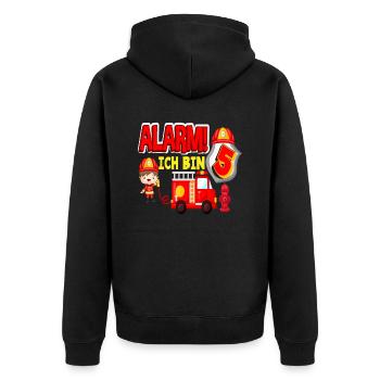 Alarm Ich Bin 5. Geburtstag Feuerwehr Junge - Unisex Premium Bio Zip Hoodie - Schwarz - Hinten - Nico (187cm)
